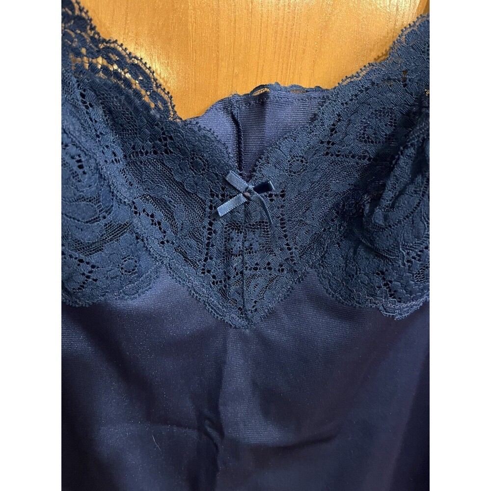 HOLLYWOOD VASSARETTE Vintage Slip Dress 36 Blue Lace Nylon Tricot Coquette - Picture 4 of 15